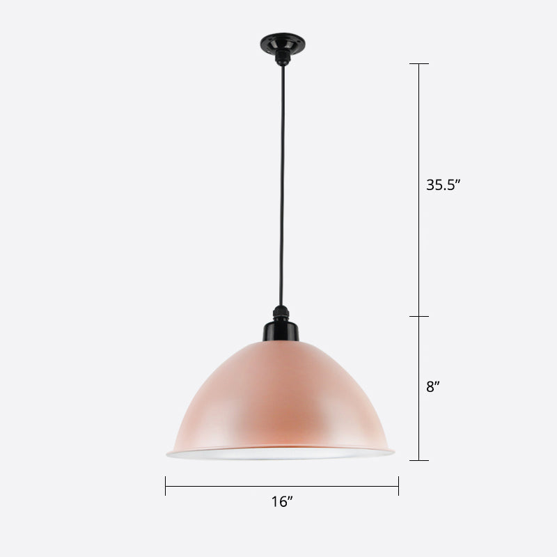 Macaron Dome Pendant Light - Metallic Ceiling Lamp For Dining Room Pink / 16