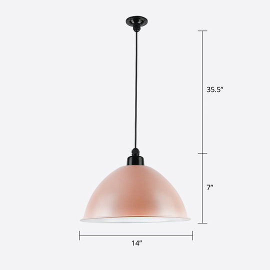 Macaron Dome Pendant Light - Metallic Ceiling Lamp For Dining Room Pink / 14