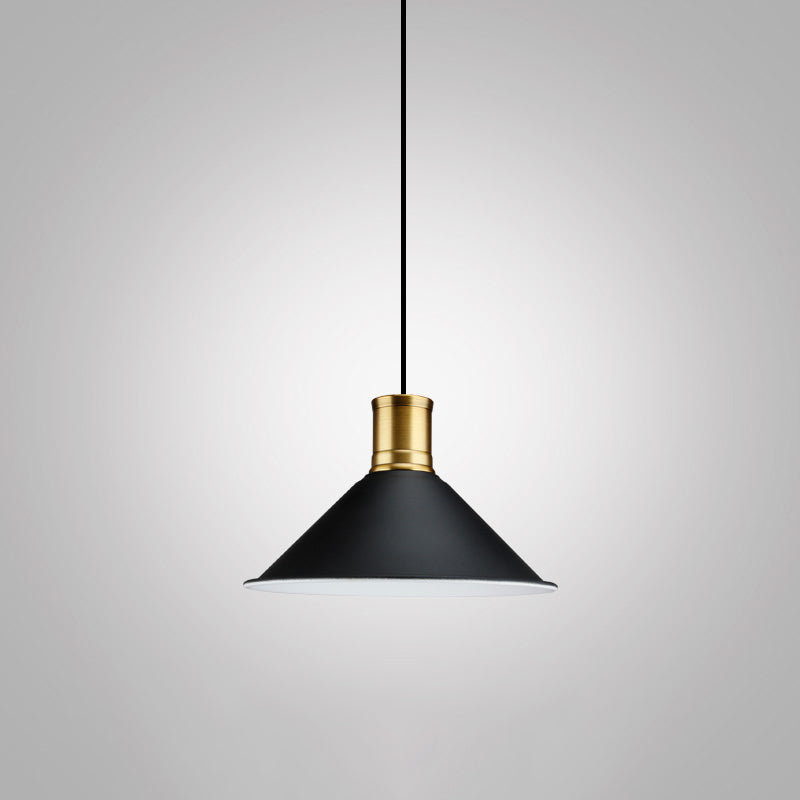 Industrial Geometric Metal Pendant Light With Black Finish And Single Bulb / J