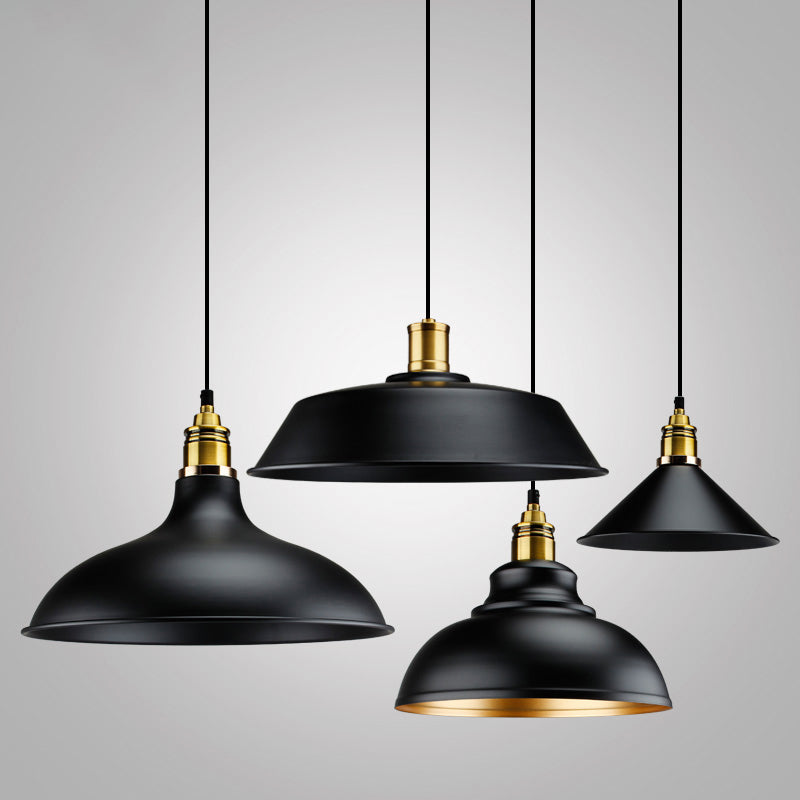 Modern Metal Black Pendant Light with Geometric Shade - Single Bulb Industrial Hanging Fixture