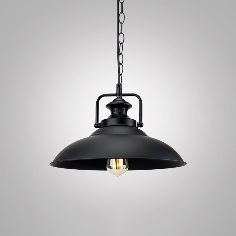 Industrial Geometric Metal Pendant Light With Black Finish And Single Bulb / G