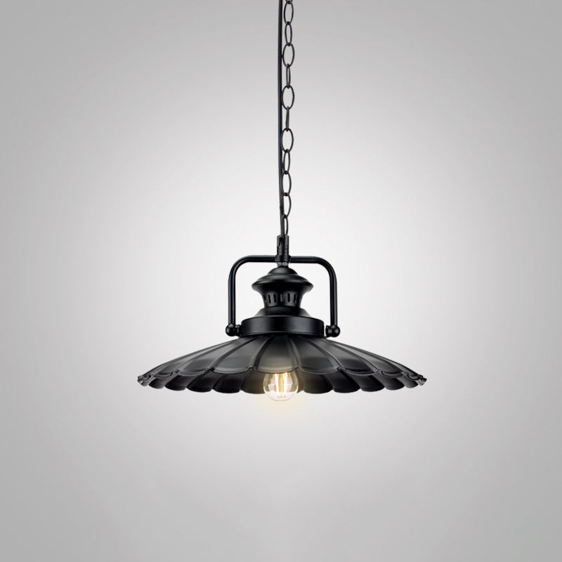 Industrial Geometric Metal Pendant Light With Black Finish And Single Bulb / H