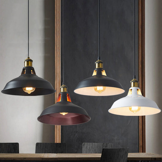 Rustic Pot-Lid Suspension Lighting: 1-Head Iron Hanging Light With Venting Hole For Bar