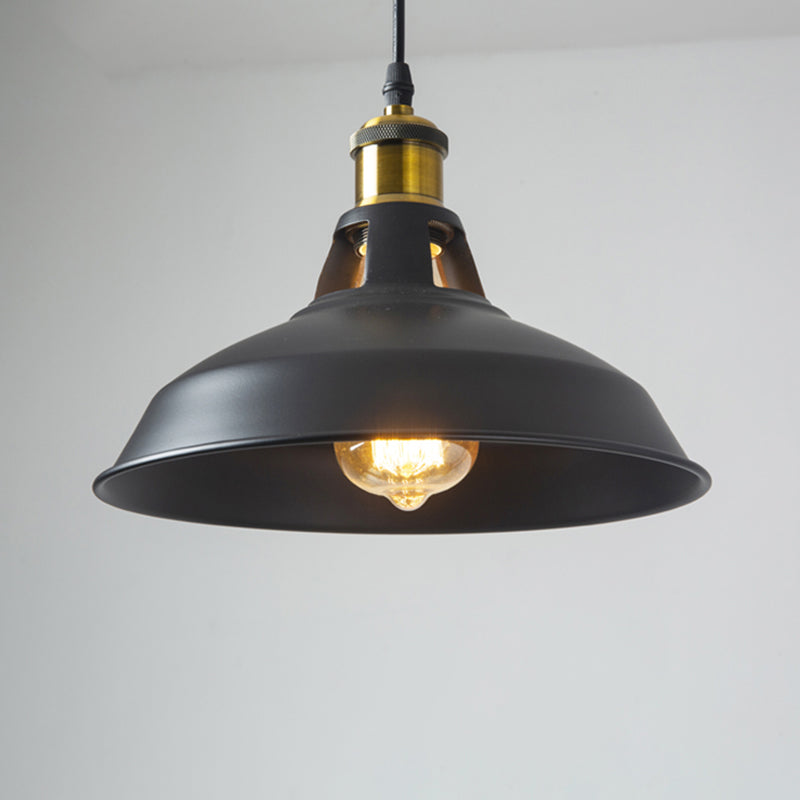 Rustic Pot-Lid Suspension Lighting: 1-Head Iron Hanging Light With Venting Hole For Bar Black / 10.5