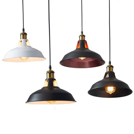 Rustic Pot-Lid Suspension Lighting: 1-Head Iron Hanging Light With Venting Hole For Bar