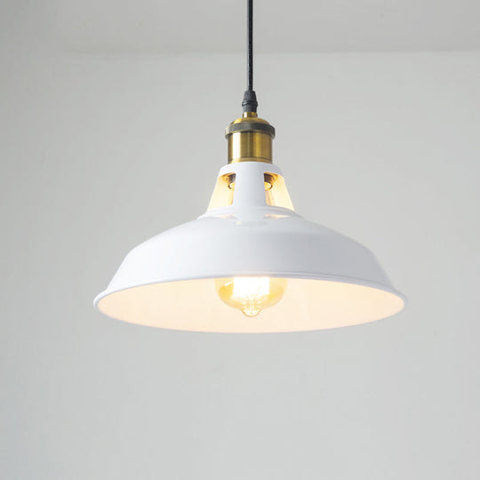 Rustic Pot-Lid Suspension Lighting: 1-Head Iron Hanging Light With Venting Hole For Bar White / 10.5