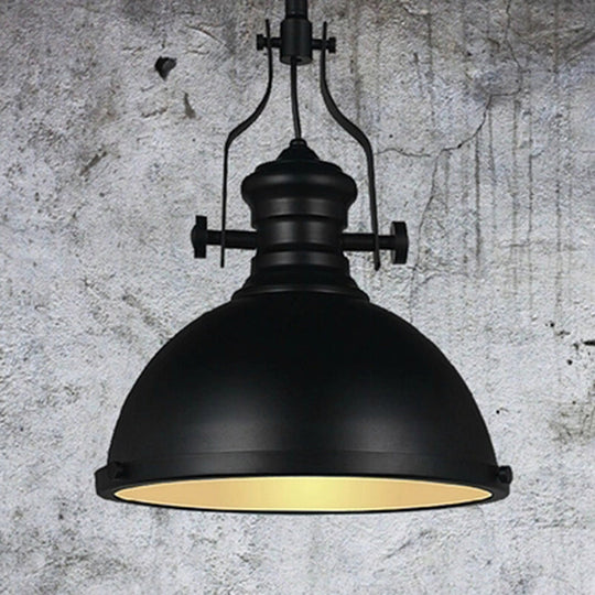 Vintage Bowl Pendant Light In Black With Frosted Glass Cover