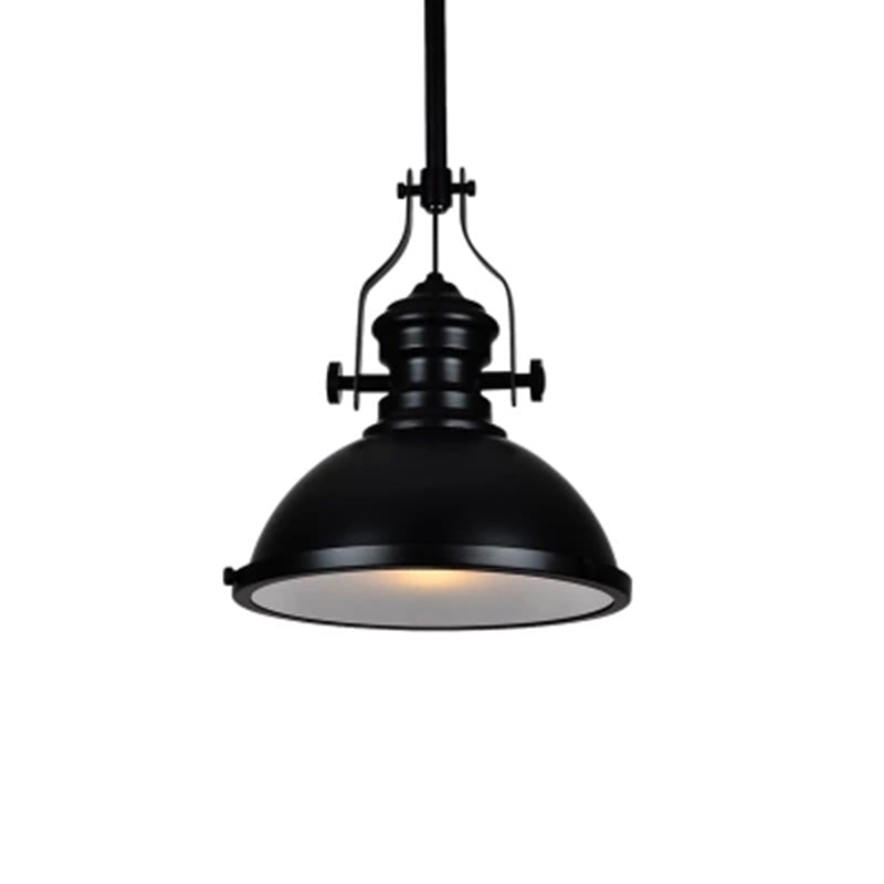 Vintage Black Metal Pendant Light with Frosted Glass Cover