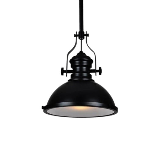 Vintage Bowl Pendant Light In Black With Frosted Glass Cover