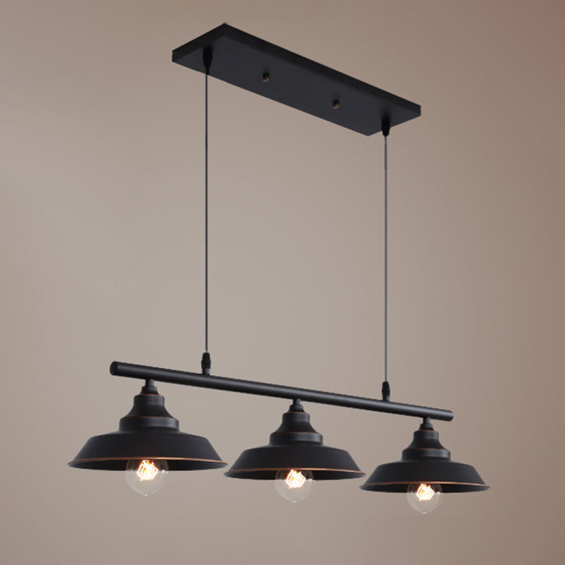 Rustic Metal 3-Head Hanging Ceiling Light - Lid Shaped Bistro Island Lamp In Dark Coffee