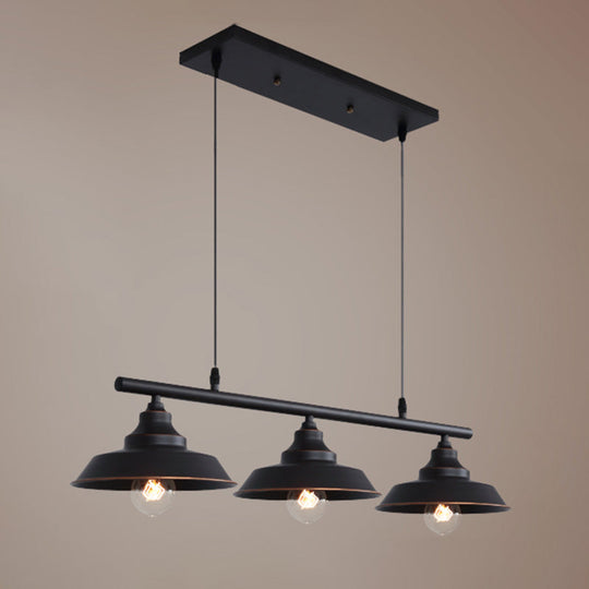 Rustic Metal 3-Head Hanging Ceiling Light - Lid Shaped Bistro Island Lamp In Dark Coffee