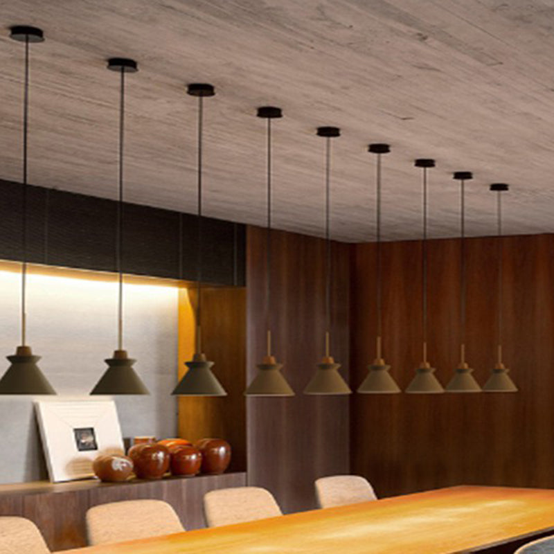 Minimalist Wood Pendant Hanging Light: 1-Head Conical Cement Shade For Dining Room