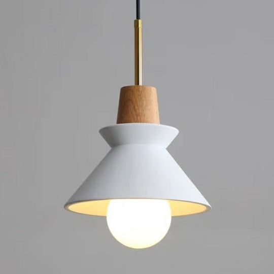 Minimalist Wood Pendant Hanging Light: 1-Head Conical Cement Shade For Dining Room White / 9