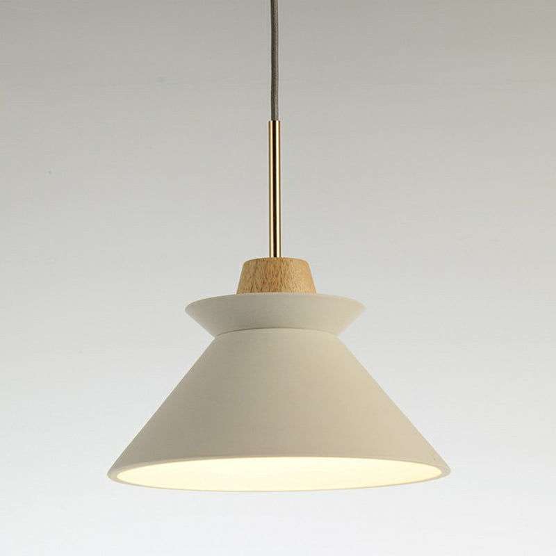 Minimalist Wood Pendant Hanging Light: 1-Head Conical Cement Shade For Dining Room White / 10.5