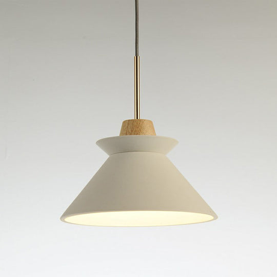 Minimalist Wood Pendant Hanging Light: 1-Head Conical Cement Shade For Dining Room White / 8