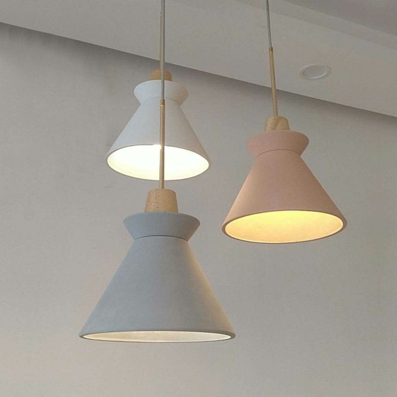 Minimalist Wood Pendant Hanging Light: 1-Head Conical Cement Shade For Dining Room