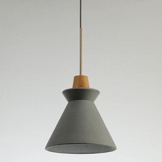 Minimalist Wood Pendant Hanging Light: 1-Head Conical Cement Shade For Dining Room Grey / 9