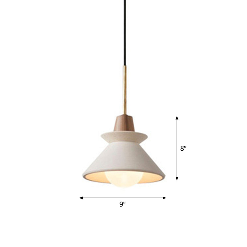 Minimalist Wood Pendant Hanging Light: 1-Head Conical Cement Shade For Dining Room