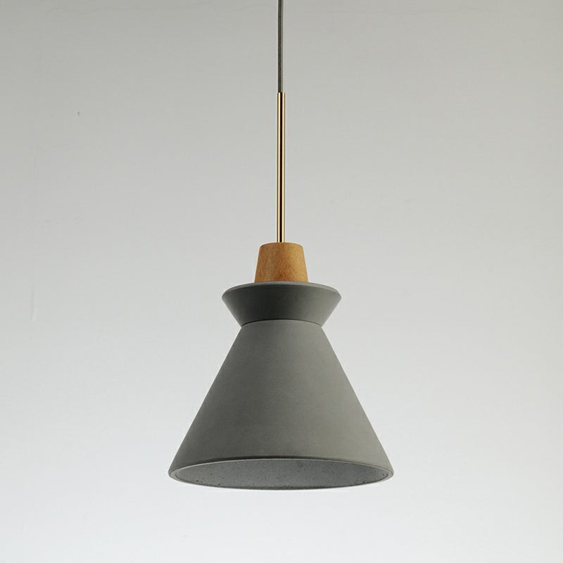 Minimalist Wood Pendant Hanging Light: 1-Head Conical Cement Shade For Dining Room Grey / 8