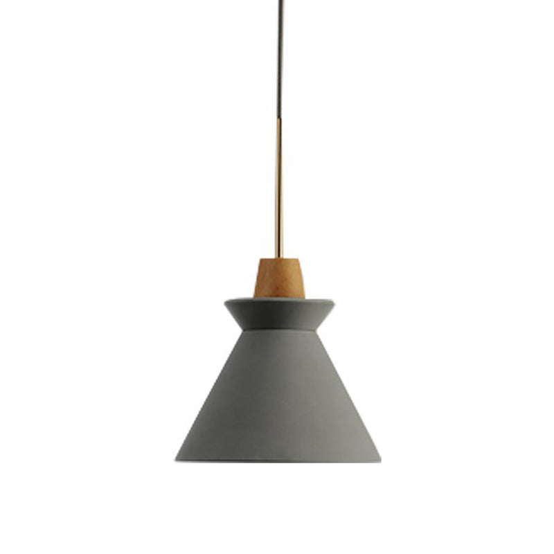 Minimalist Wood Pendant Hanging Light: 1-Head Conical Cement Shade For Dining Room