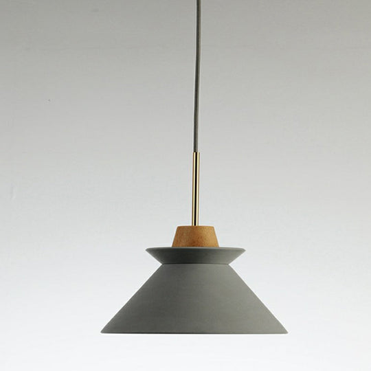 Minimalist Wood Pendant Hanging Light: 1-Head Conical Cement Shade For Dining Room Grey / 10.5