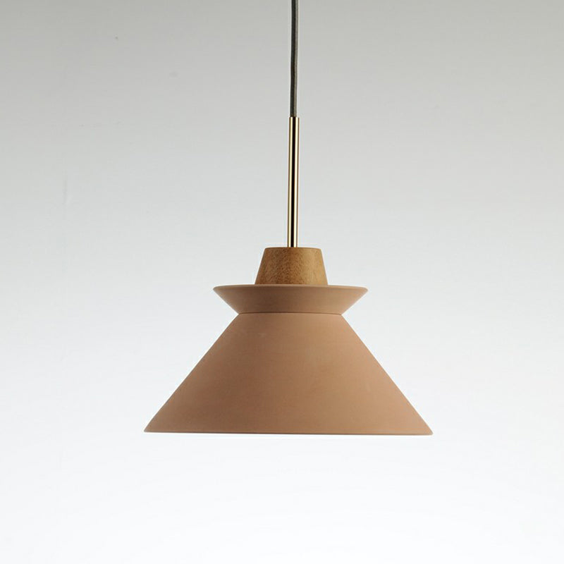 Minimalist Wood Pendant Hanging Light: 1-Head Conical Cement Shade For Dining Room Pink / 10.5