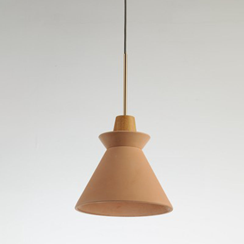 Minimalist Wood Pendant Hanging Light: 1-Head Conical Cement Shade For Dining Room Pink / 8