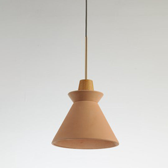 Minimalist Wood Pendant Hanging Light: 1-Head Conical Cement Shade For Dining Room Pink / 8