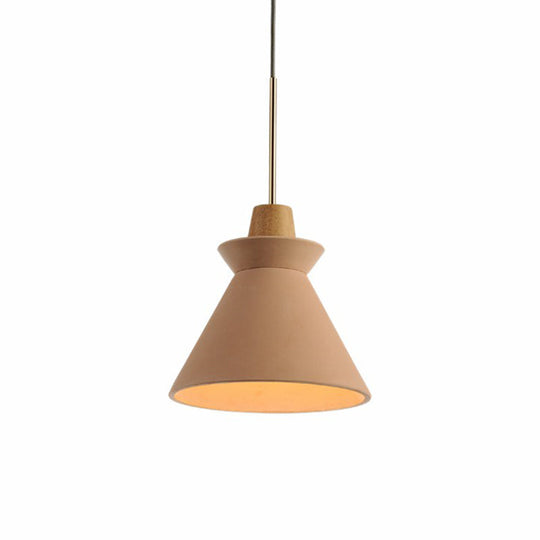 Minimalist Wood Pendant Hanging Light: 1-Head Conical Cement Shade For Dining Room Pink / 9