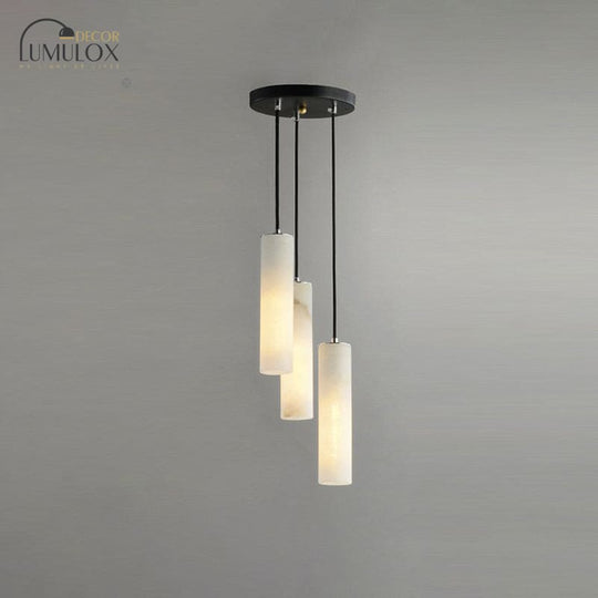 Marble Tubular Minimalistic Hanging Ceiling Light in White