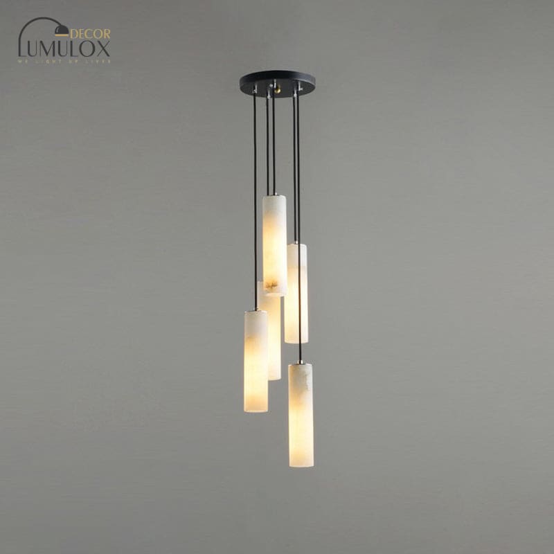 Marble Tubular Minimalistic Hanging Ceiling Light in White