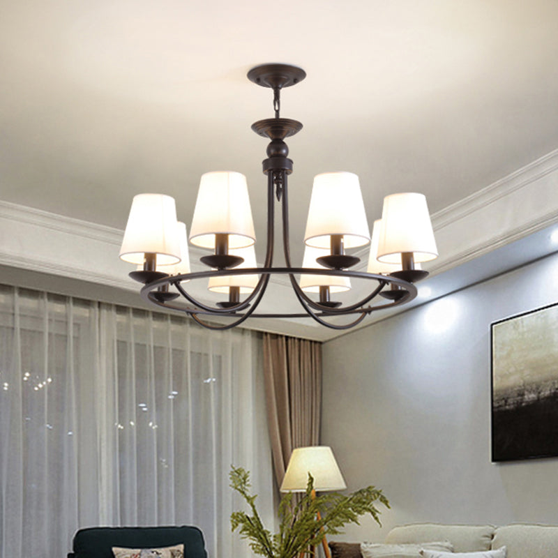 Black Fabric Led Chandelier Light: Classic Tapered Drum Design For Living Room