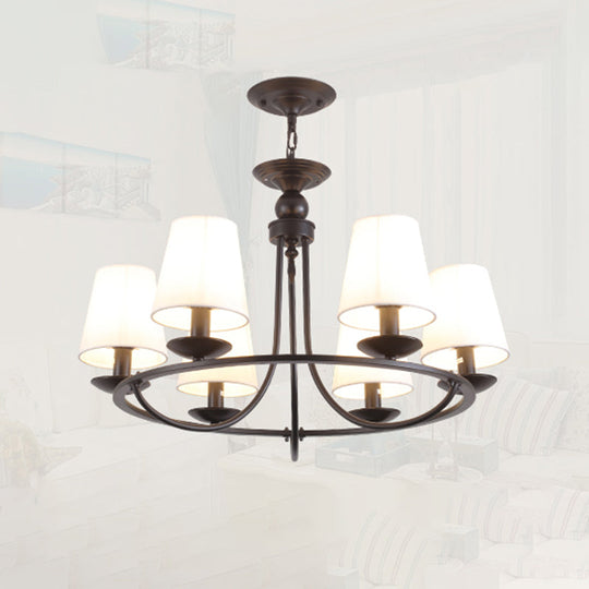 Black Fabric Led Chandelier Light: Classic Tapered Drum Design For Living Room