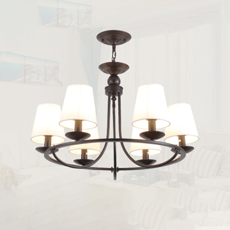 Black Fabric Led Chandelier Light: Classic Tapered Drum Design For Living Room 6 /