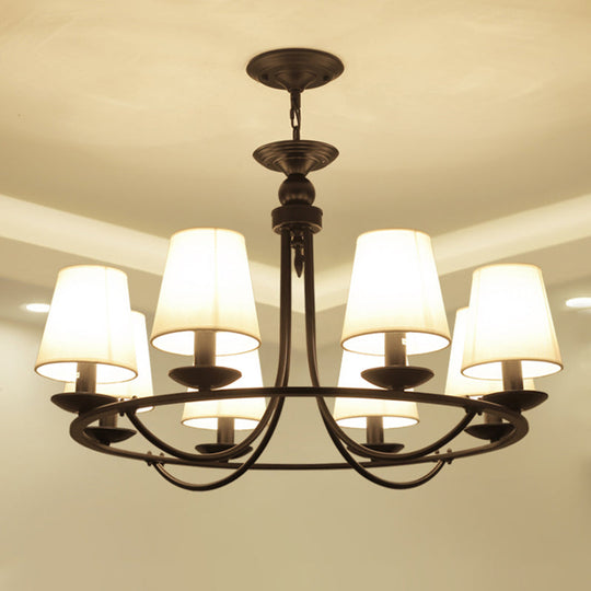 Black Fabric Led Chandelier Light: Classic Tapered Drum Design For Living Room