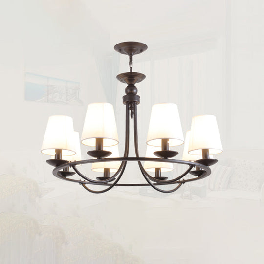 Black Fabric Led Chandelier Light: Classic Tapered Drum Design For Living Room