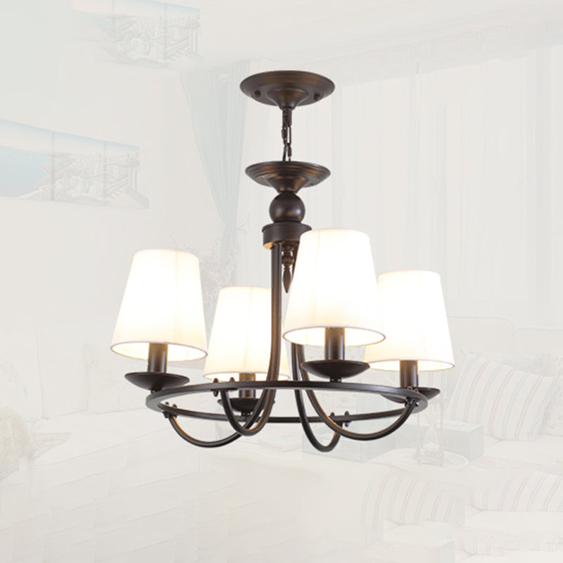 Black Fabric Led Chandelier Light: Classic Tapered Drum Design For Living Room