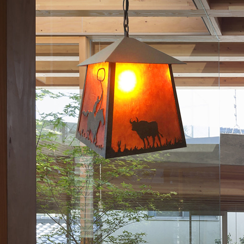 Rustic Animal Pattern Metal Pendant Ceiling Light - 1-Light Trapezoid Design