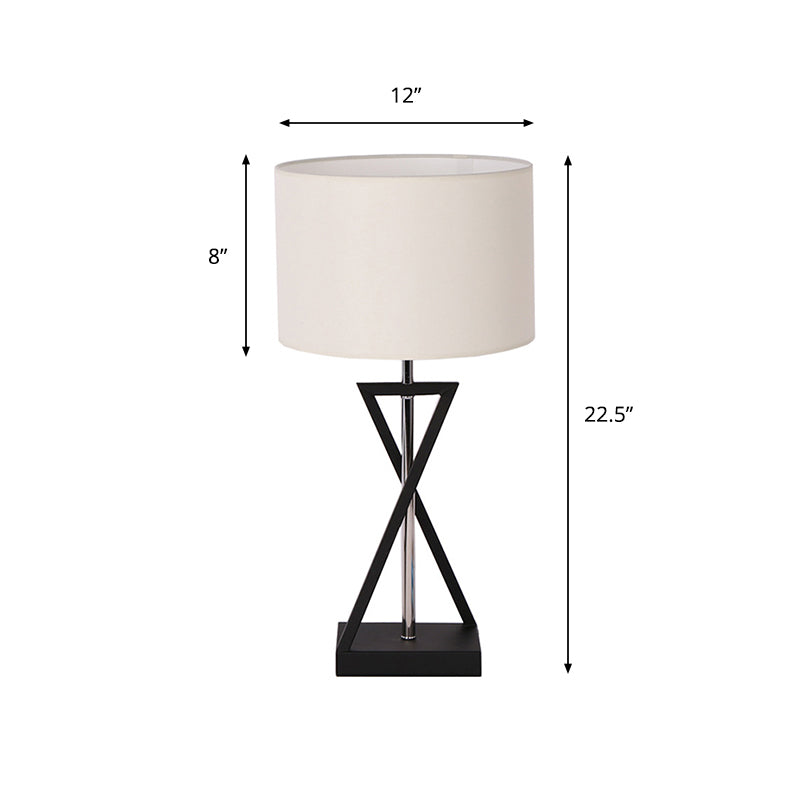 Contemporary Fabric Drum Shade Table Lamp With Modern Hourglass Design For Bedside Nightstand