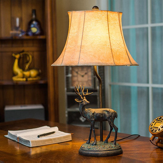 Yellow Tower Table Lamp: Traditional Metal Study Room Light With Deer Base