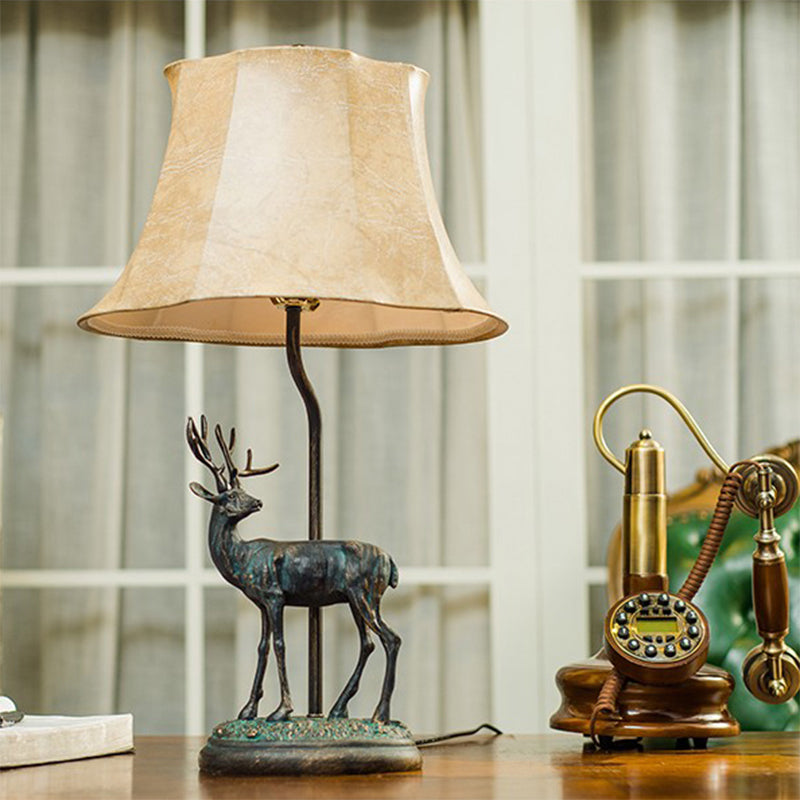 Yellow Tower Table Lamp: Traditional Metal Study Room Light With Deer Base