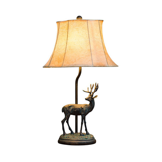 Yellow Tower Table Lamp: Traditional Metal Study Room Light With Deer Base