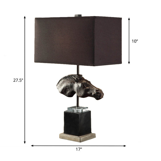 Traditional Metal Table Light With Fabric Shade And Horse Head Design