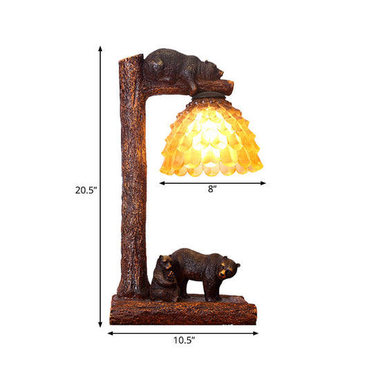 Amber Glass Bear Table Light - Brown Pinecone Bedroom Task Lamp