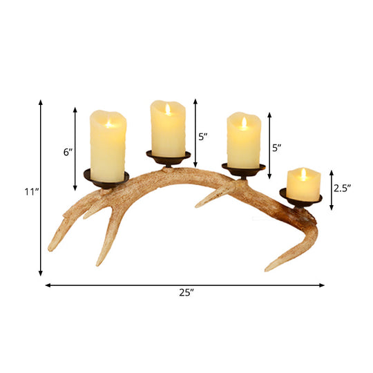 Rustic 4-Light Candle Resin Table Lamp With Antler Design For Bedroom - Wood Finish