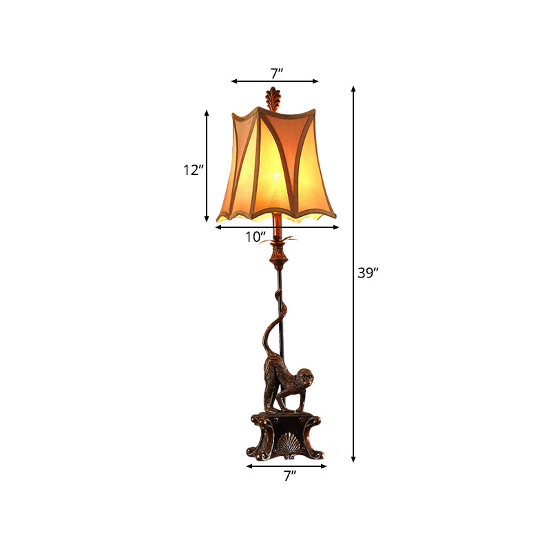 Country Bronze Desk Lamp With Trapezoid Fabric Shade - 1 Light Bedroom Table