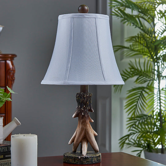 Traditional Bell Fabric Reading Lamp White Wood Base Ideal For Bedroom