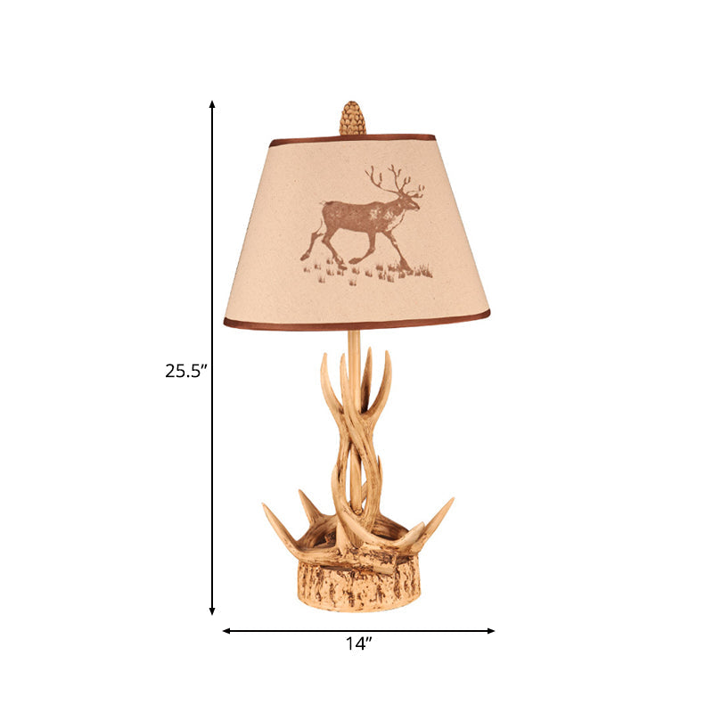 Traditional Drum Resin 1-Light Desk Lamp In Wood With Branch Base For Bedroom