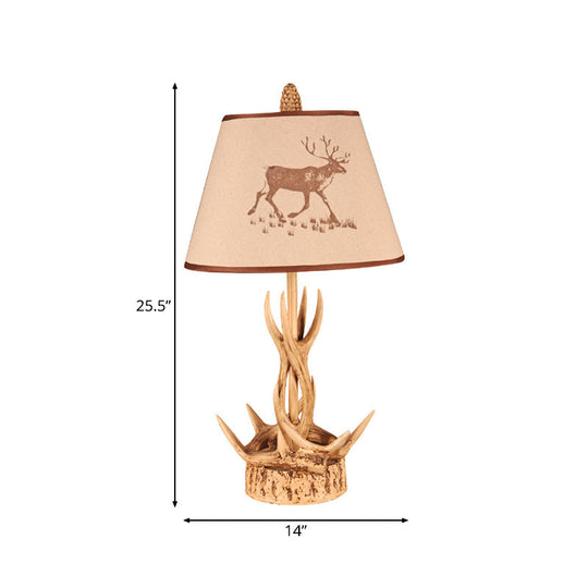 Traditional Drum Resin 1-Light Desk Lamp In Wood With Branch Base For Bedroom