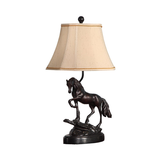 Beige Fabric Tower Reading Light - Rustic 1-Light Task Lighting For Bedroom With Horse